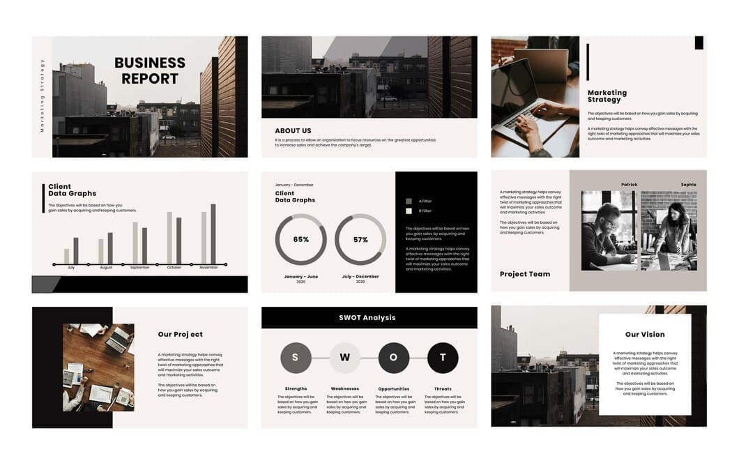 a presentation of slides for business report
